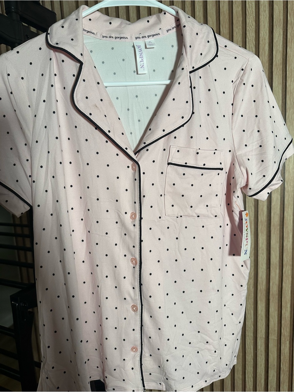 You Are Gorgeous Pink Polka Dot Short-Sleeve Button-Up Shirt